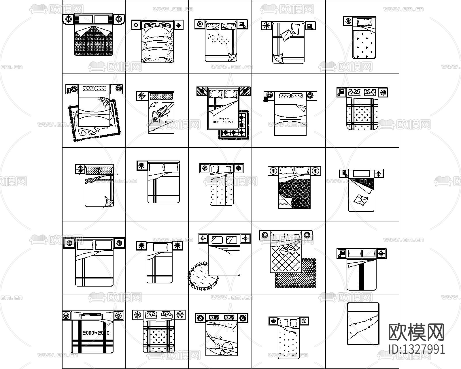 现代床具cad图库下载（渲染图2）