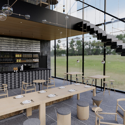  现代咖啡馆su模型 