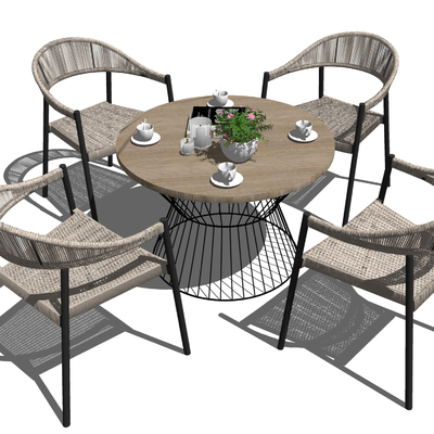  现代户外藤编休闲桌椅su模型 