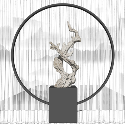 新中式景石雕塑小品su模型