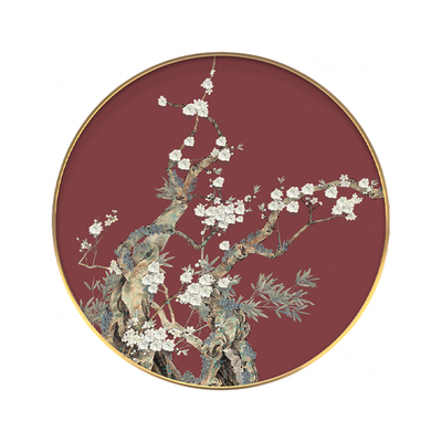  新中式禅意圆形桃花装饰画 