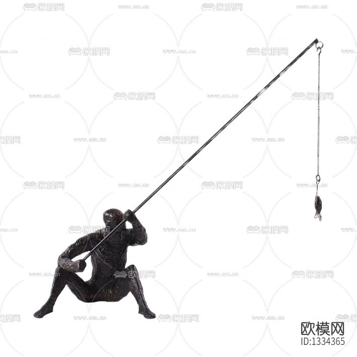 新中式禅意金属钓鱼翁摆件