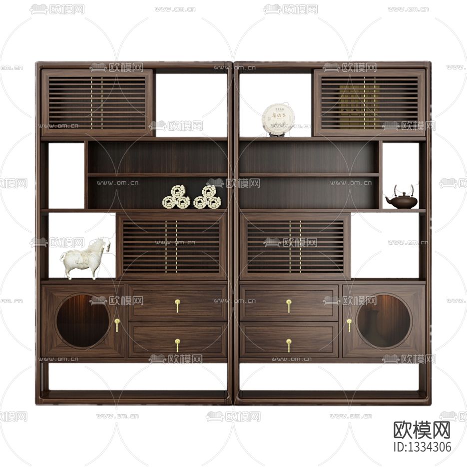 新中式禅意实木书柜下载