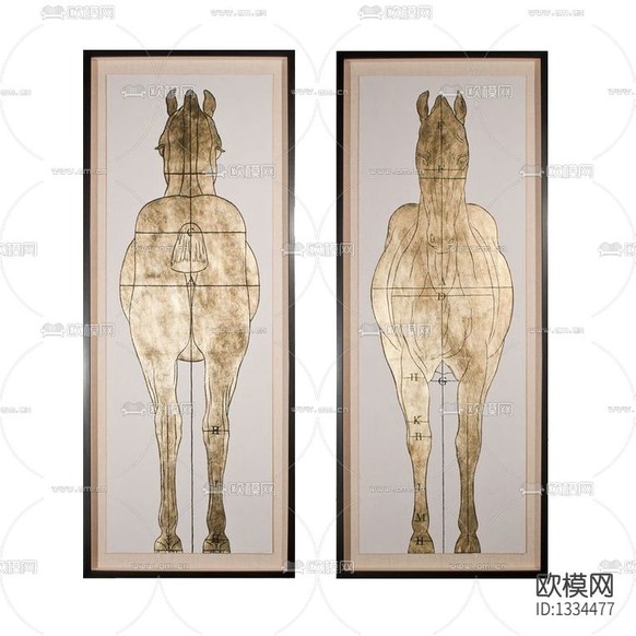 现代轻奢描金马匹装饰画下载