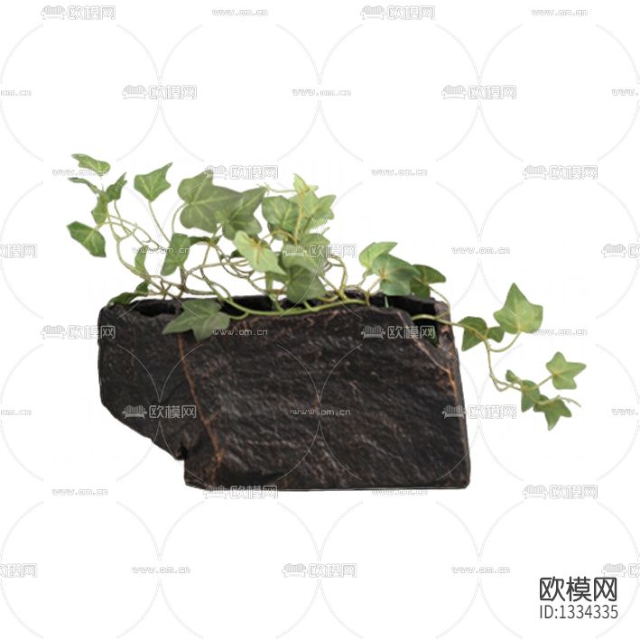 新中式禅意石头花盆摆放绿植下载