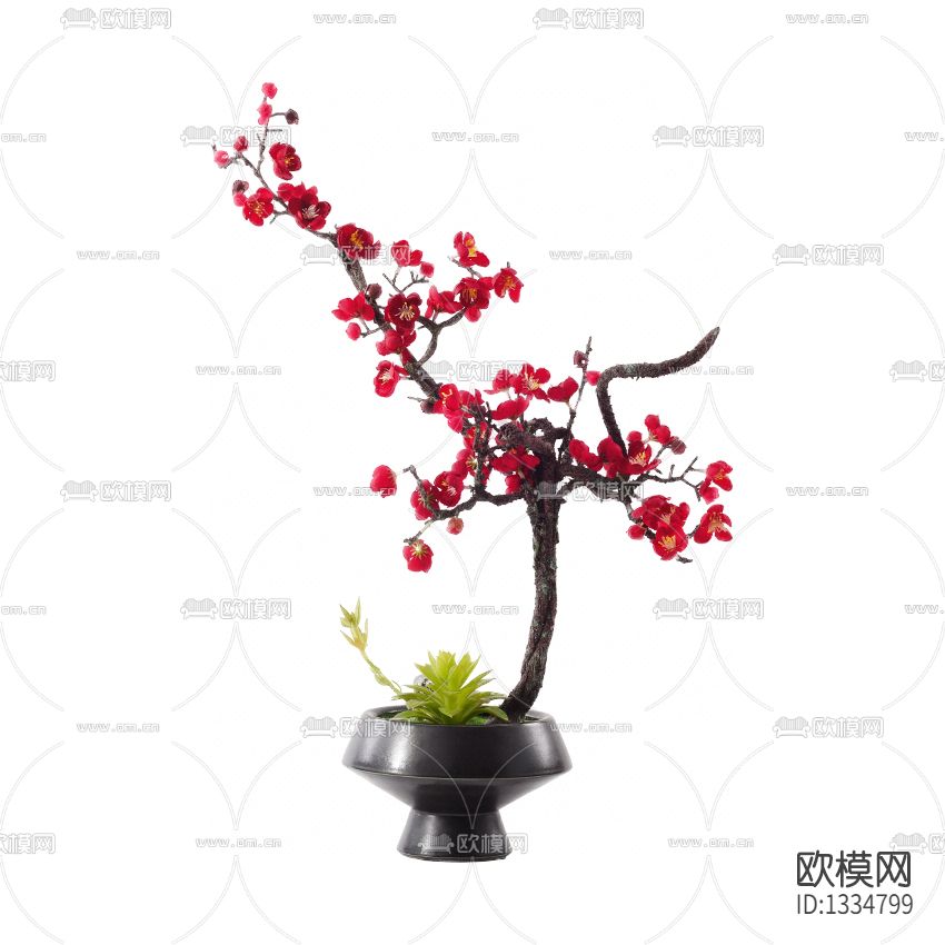 新中式陶瓷花盆红梅花艺下载
