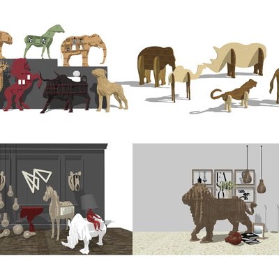  北欧原木儿童动物书架su模型 