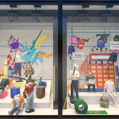  现代儿童服饰橱窗su模型 