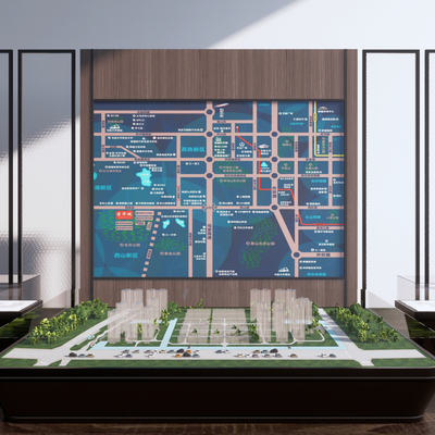  现代售楼沙盘区位图su模型 