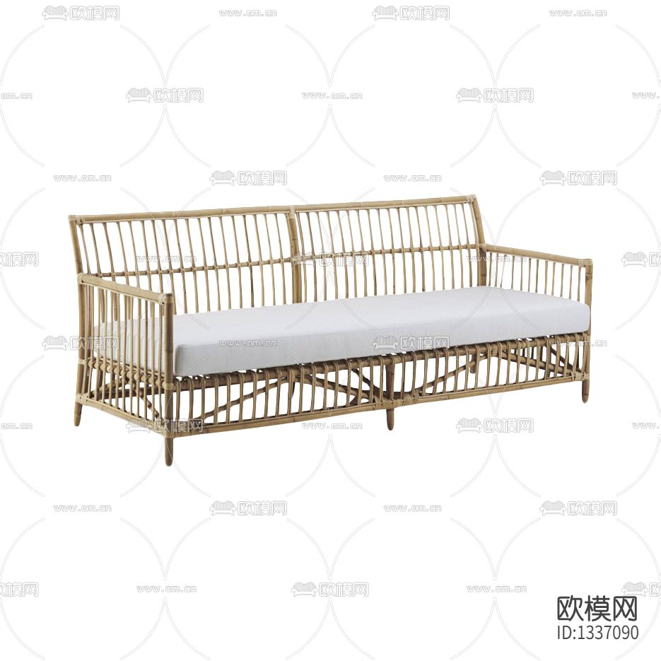 北欧简约藤编布艺三人户外沙发