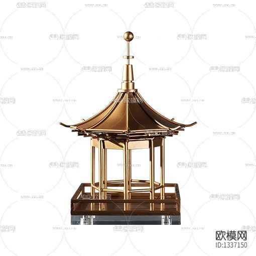 新中式穿衣金属凉亭模型摆件下载
