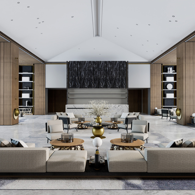  现代售楼处洽谈区su模型 