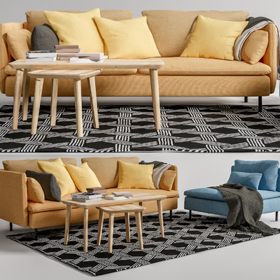 北欧布艺多人沙发su模型