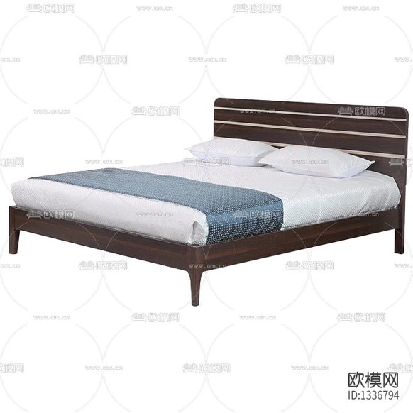 現(xiàn)代簡約實木布藝雙人床下載