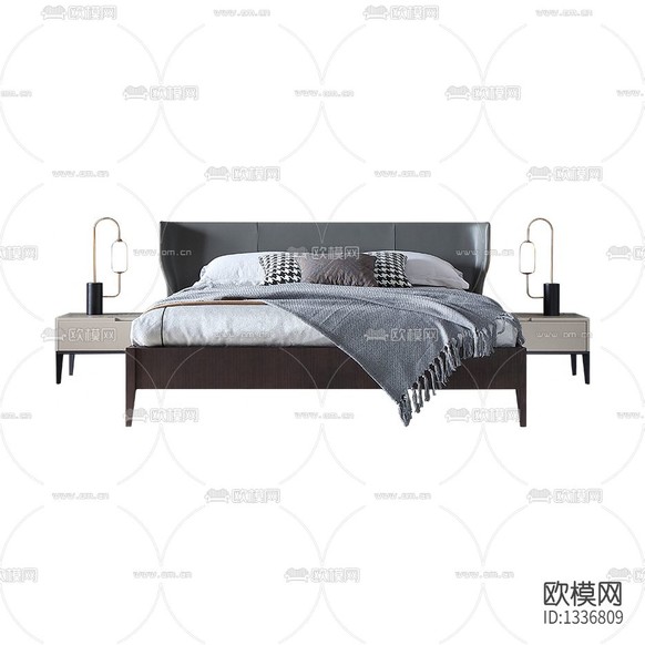 現(xiàn)代輕奢實(shí)木皮革雙人床下載