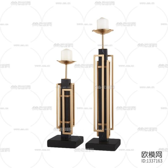 新中式禪意金屬大理石燭臺擺件下載