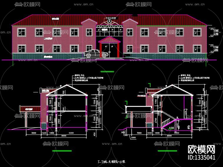 二层办公楼cad施工图下载（渲染图1）