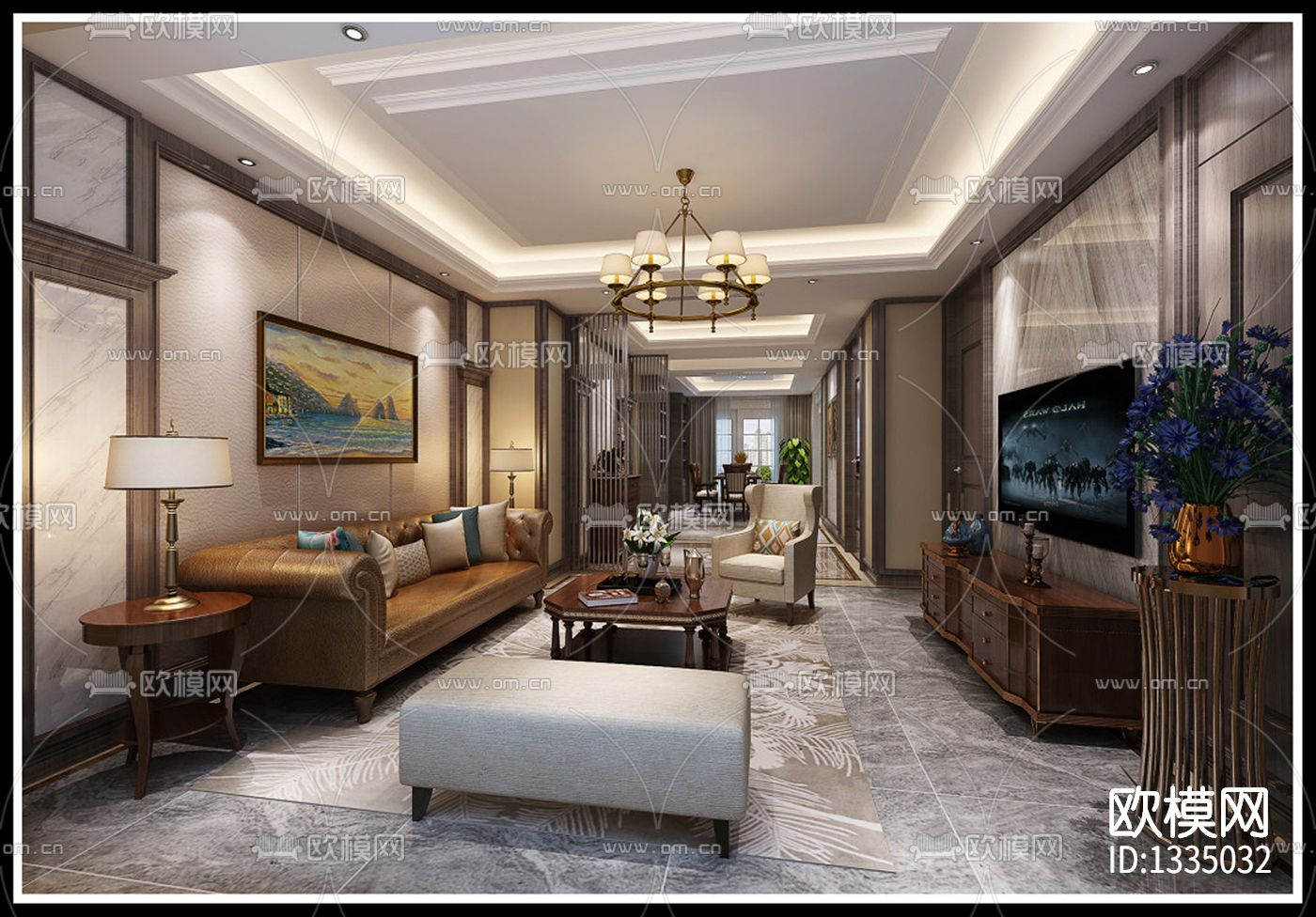 美式家装cad施工图下载（渲染图1）