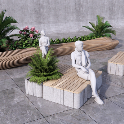  现代户外景观坐椅su模型 