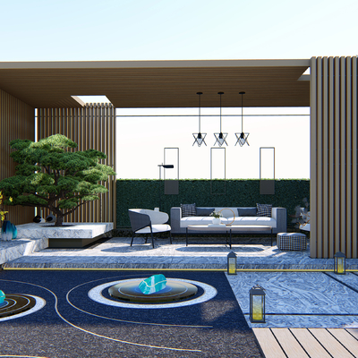  现代屋顶花园露天su模型 