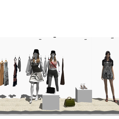  现代服装店橱窗su模型 