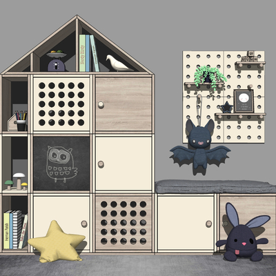 现代儿童房书架su模型 