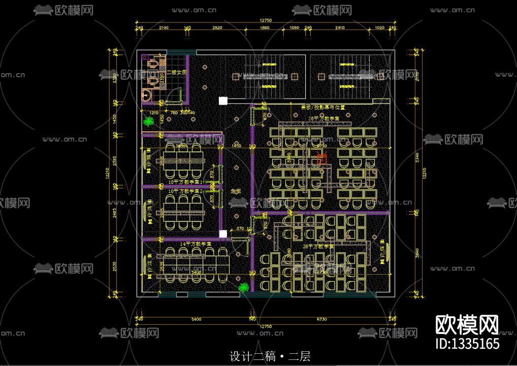 少儿培训机构cad施工图下载（渲染图4）