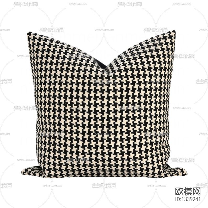 现代轻奢黑白千鸟格纹麻质抱枕下载