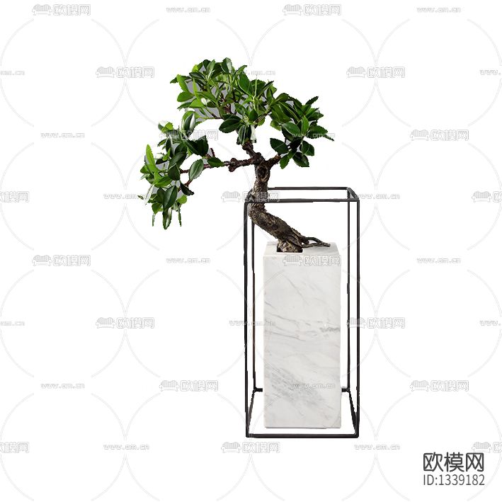 新中式禅意金属大理石摆放绿植下载