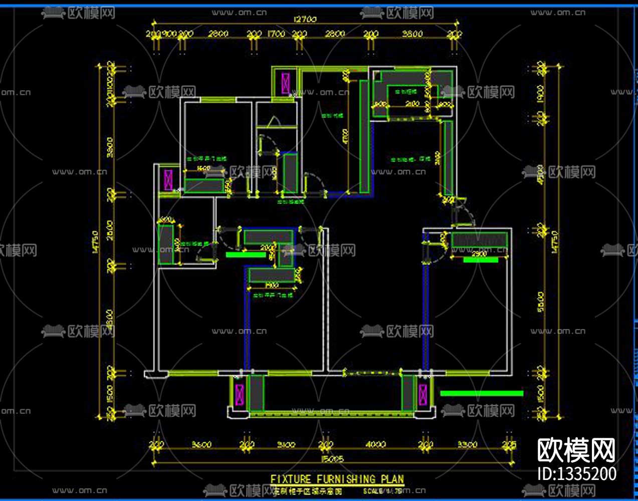 新中式客厅餐厅cad施工图下载（渲染图4）