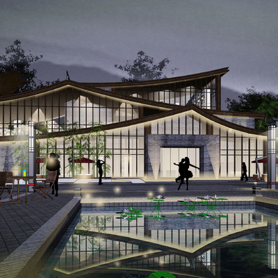  中式古镇商业街su模型 