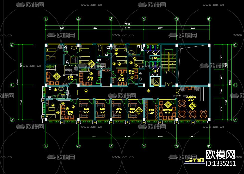 中医门诊cad施工图下载（渲染图1）