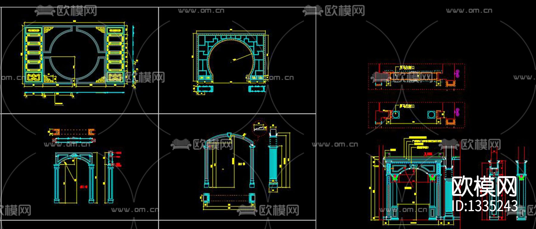 新中式垭口cad施工图下载（渲染图8）