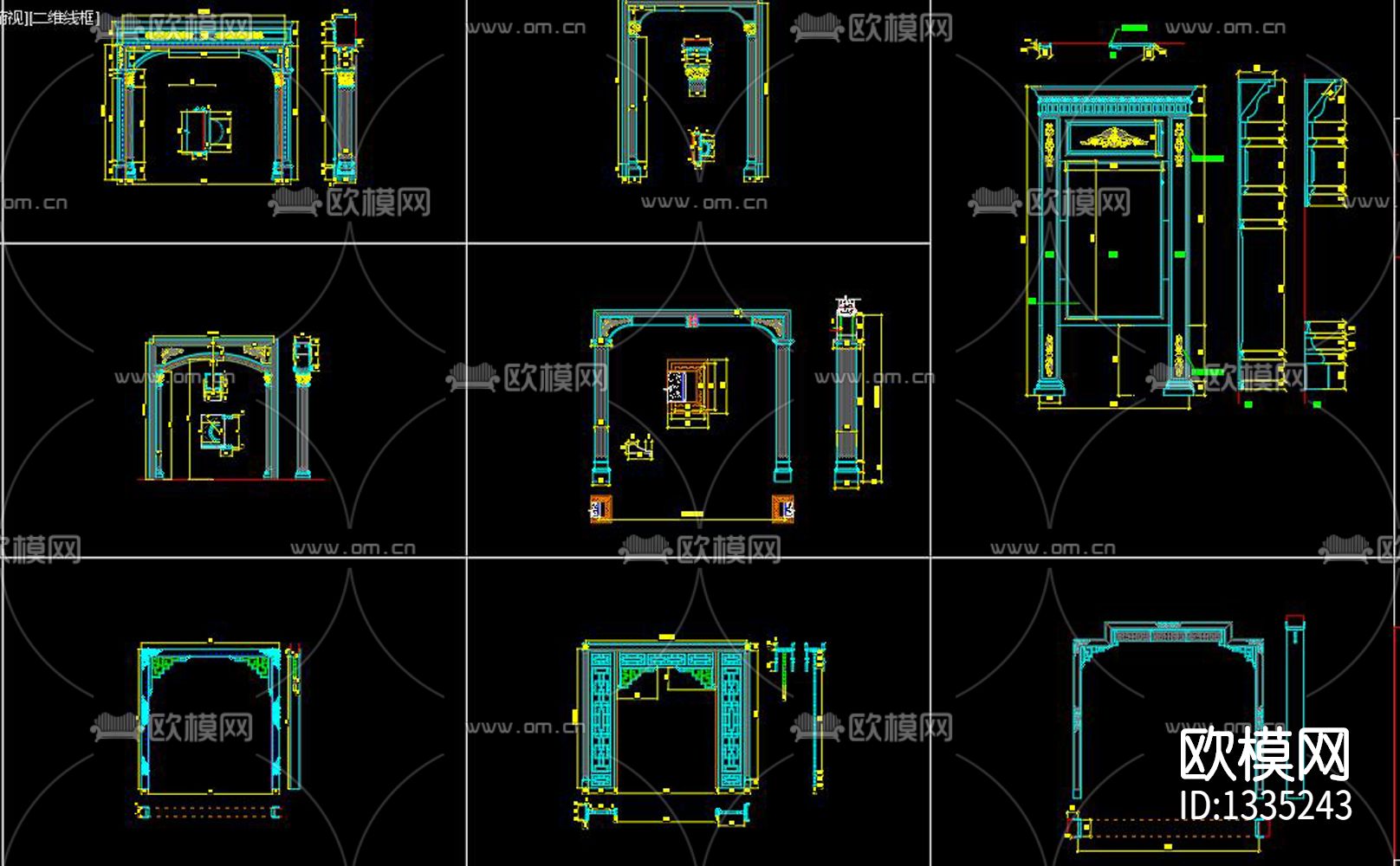 新中式垭口cad施工图下载（渲染图6）