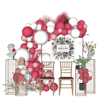  现代婚庆婚礼气球橱窗美陈装饰区su模型 