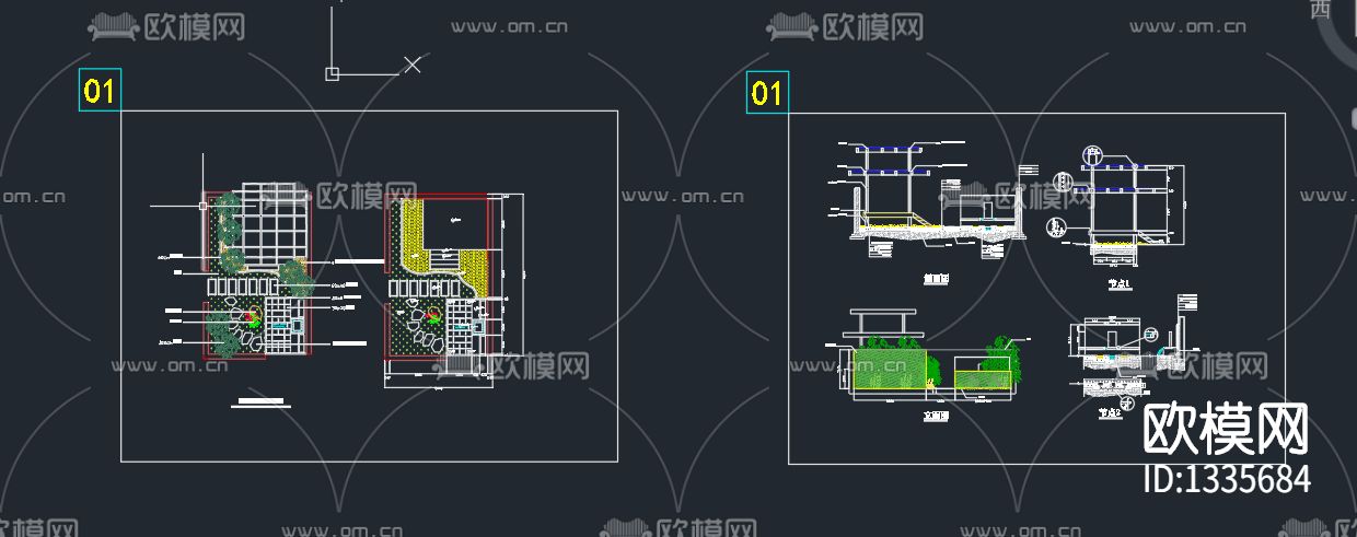 别墅庭院园林cad施工图下载