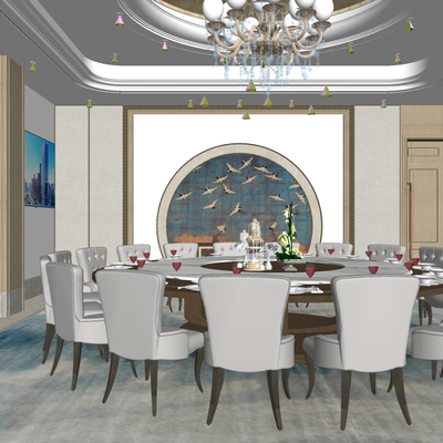  新中式酒店包间su模型 