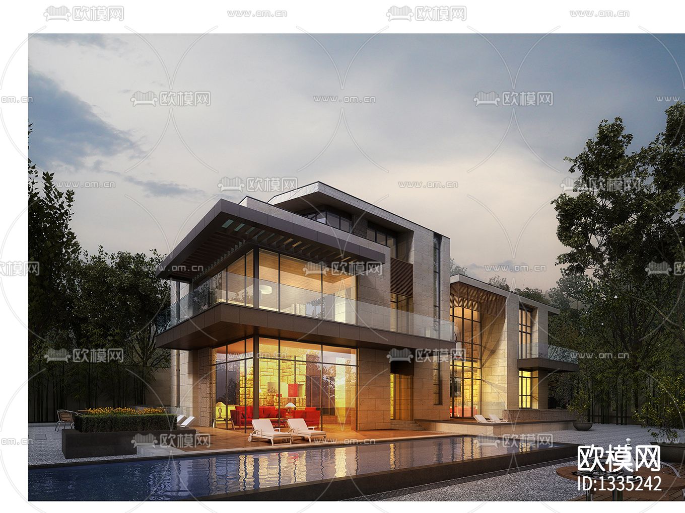 新中式别墅cad施工图下载（渲染图1）