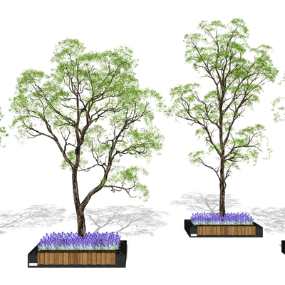 现代广场树池座椅景观树su模型