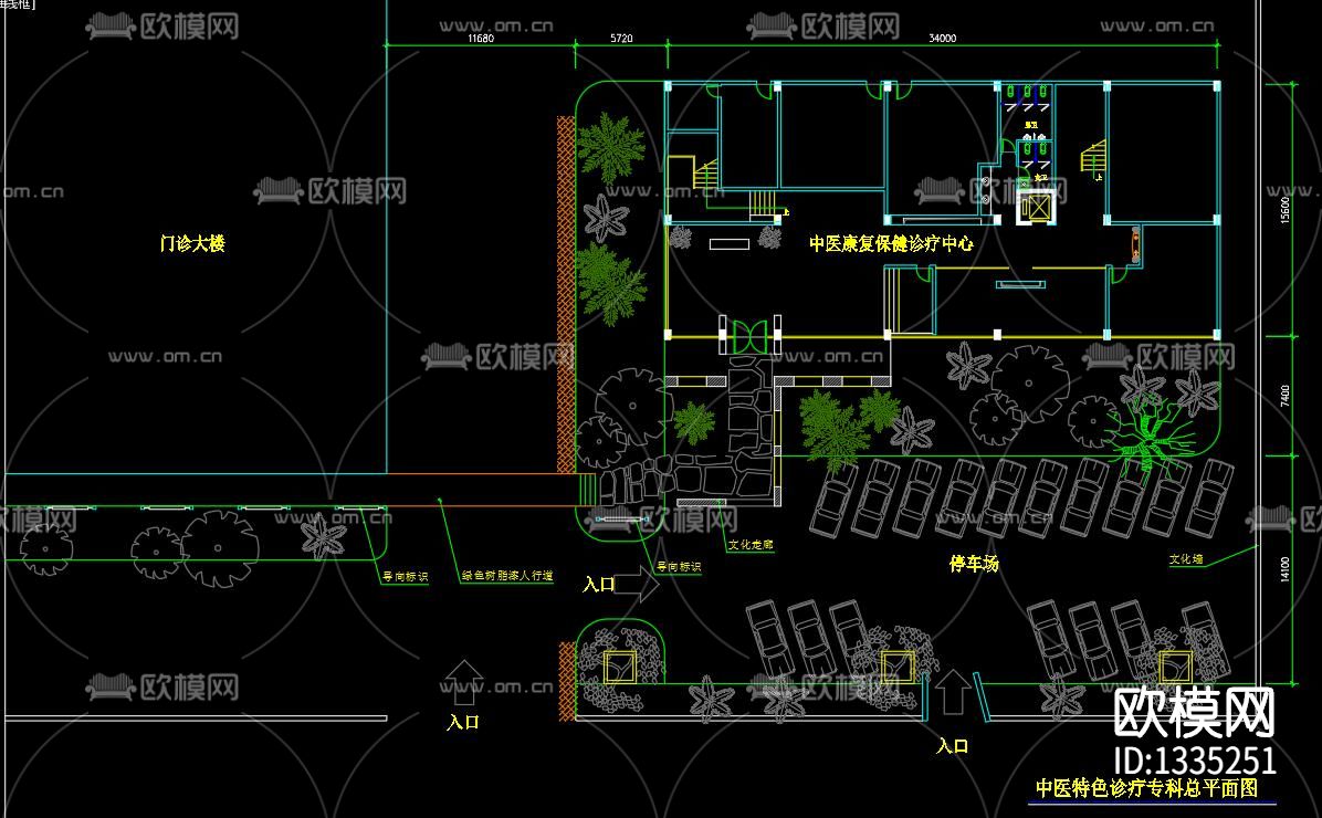 中医门诊cad施工图下载（渲染图2）