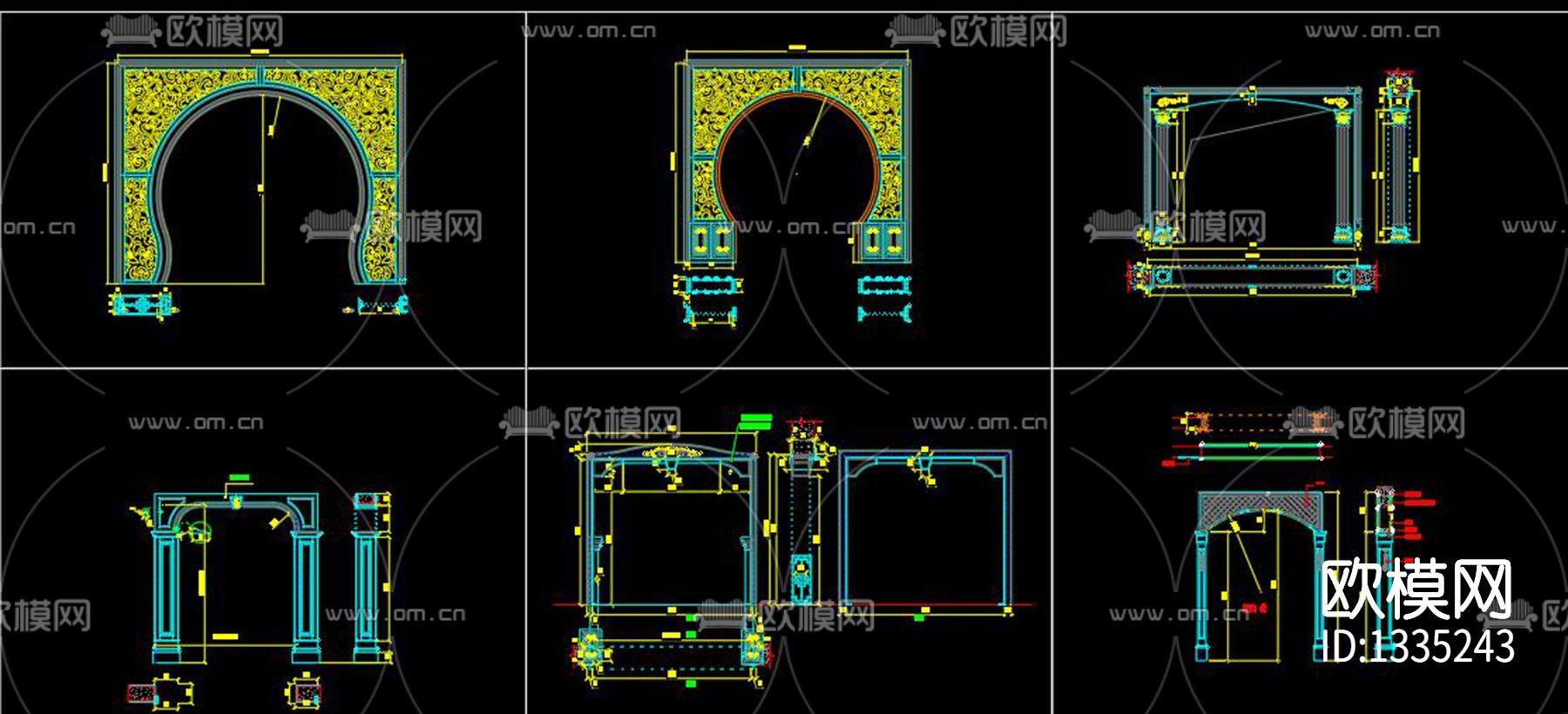 新中式垭口cad施工图下载（渲染图2）