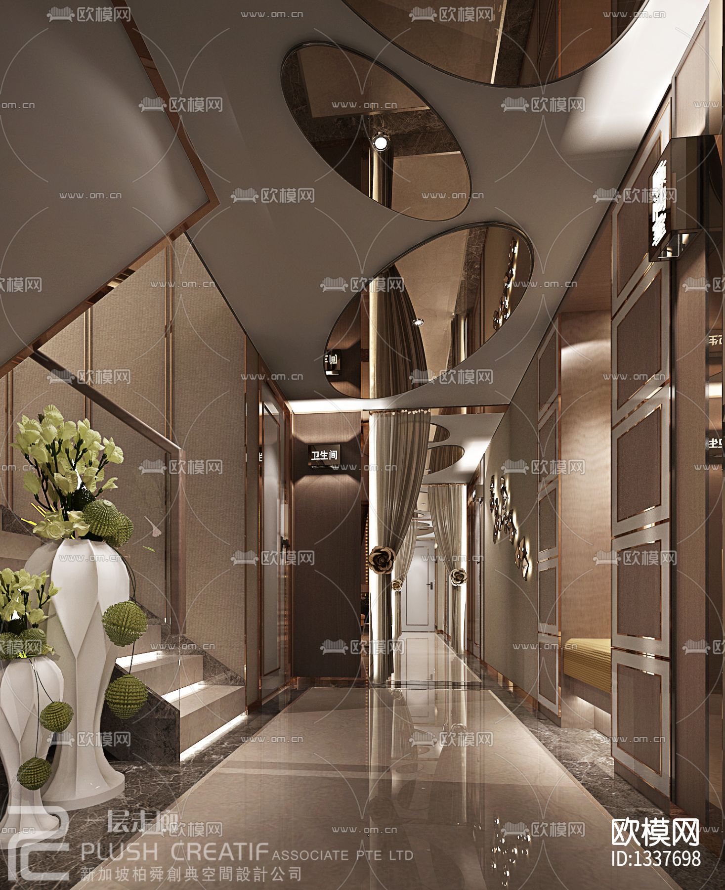 广州新塘美容养生馆cad施工图下载（渲染图6）