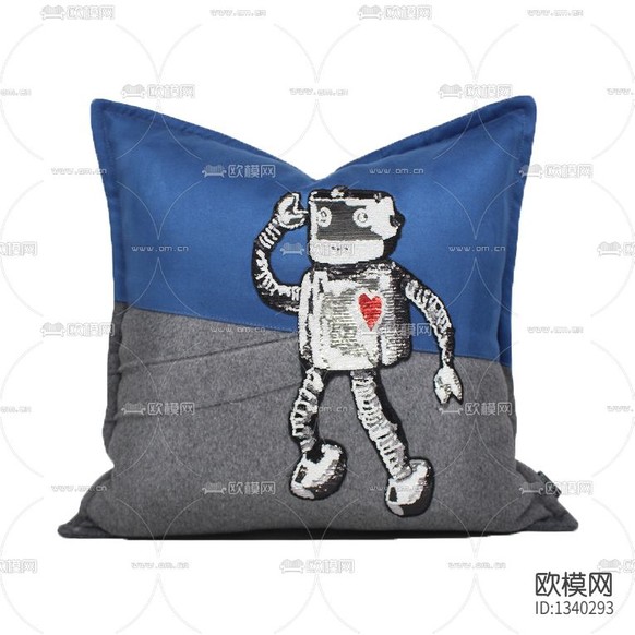现代简约双色布艺机器人绣花抱枕下载