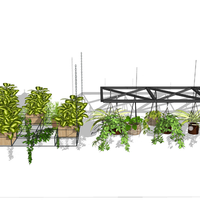 现代悬挂吊篮花架盆栽su模型