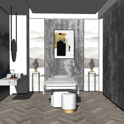  新中式会所按摩床SPAsu模型 