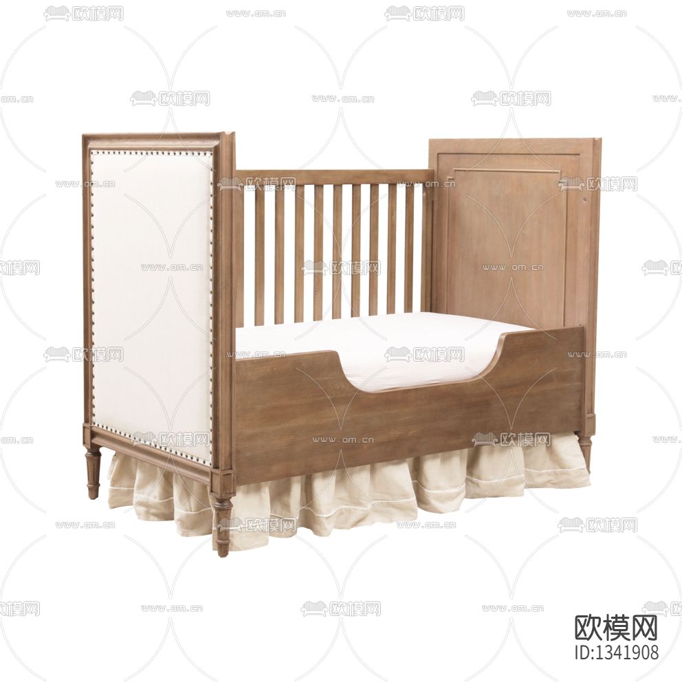 美式简约实木雕花婴儿床下载（渲染图1）