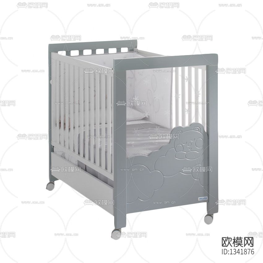 简欧简约实木婴儿床下载（渲染图1）