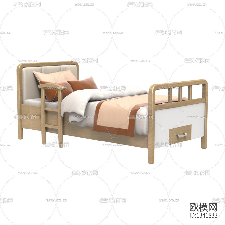 现代简约实木布艺护理床下载（渲染图1）