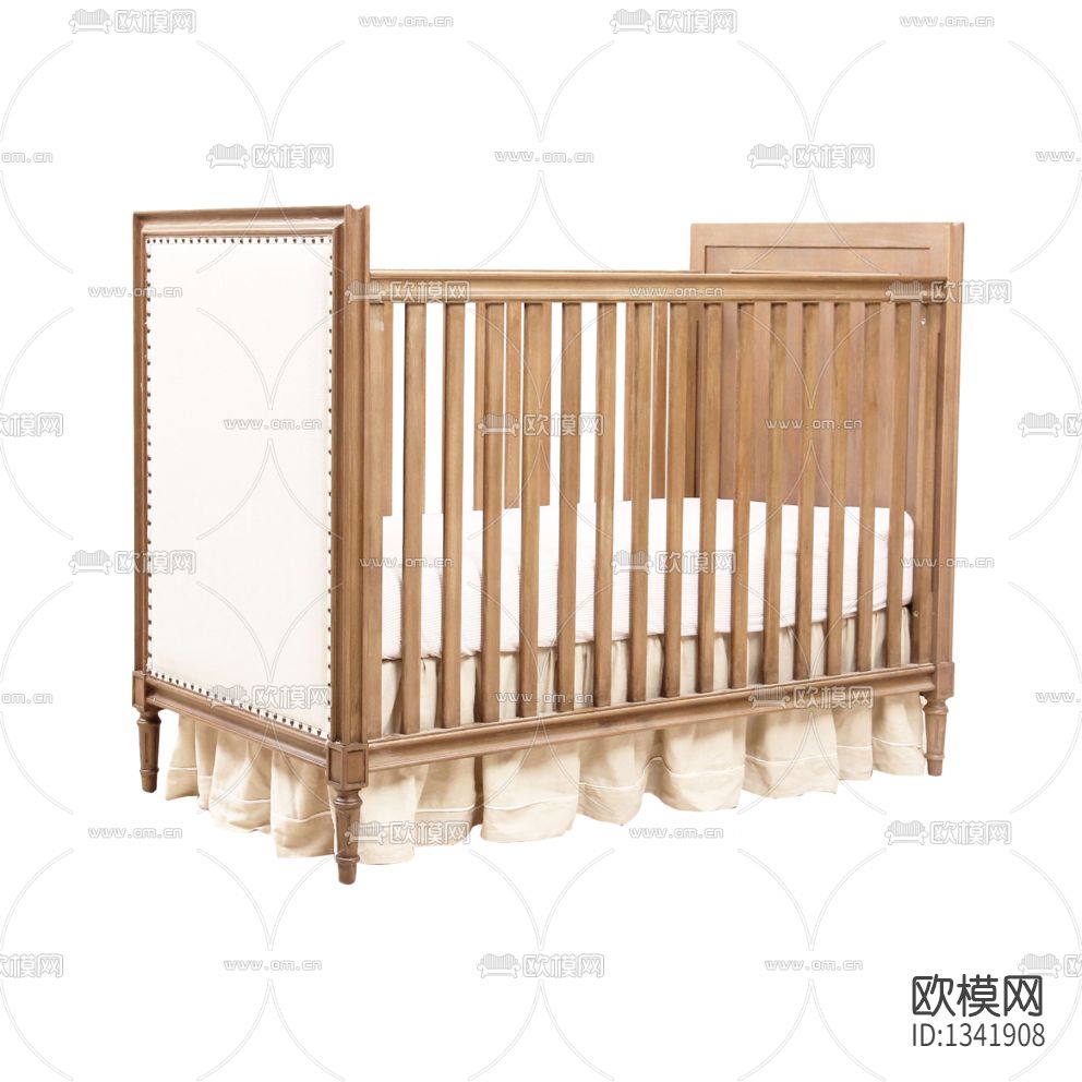 美式简约实木雕花婴儿床下载（渲染图2）