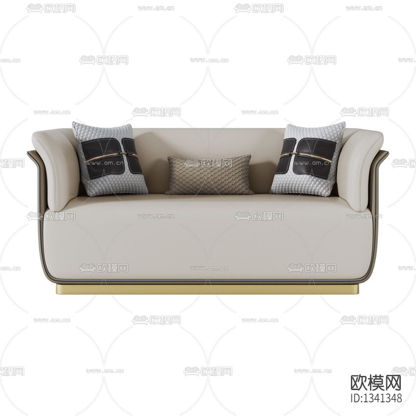 现代轻奢皮革金属双人沙发